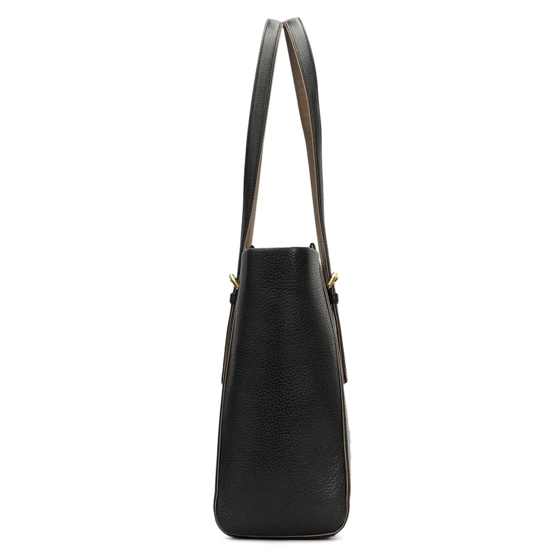 Da Milano Black Medium Wax Leather Tote - Black for Women | Best Price UAE